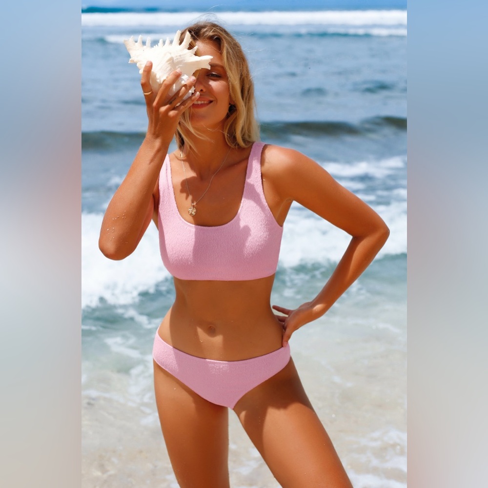 CUPSHE Scoop Wide Straps Bralette & Mid Rise Bikini Set - Size XL